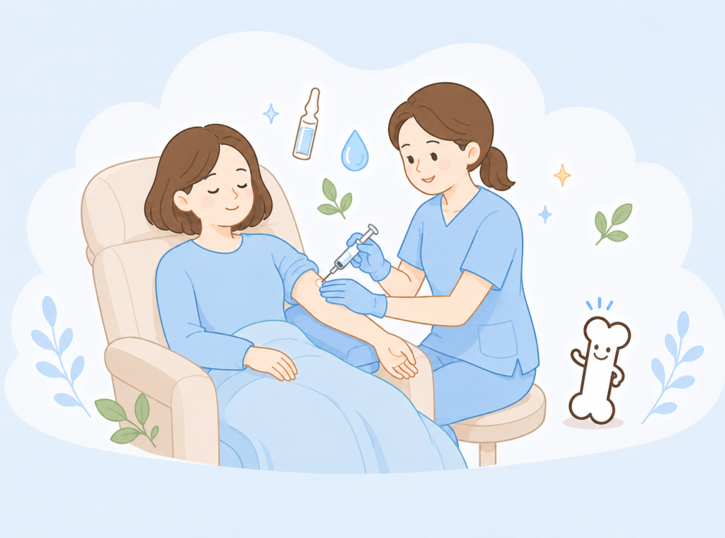 プラセンタ療法(プラセンタ注射)の施術を行っている様子のイラスト画像