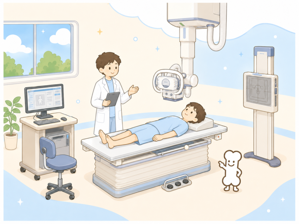 にしむら整形外科クリニックの骨粗しょう症外来で行う精密な骨密度検査のイメージイラスト