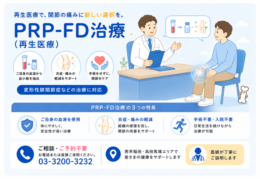 PRP-FD（血小板由来因子濃縮物）治療の仕組みや成長因子の作用を解説するイラスト画像