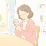 関節リウマチは何科を受診すべきか悩む患者さんと、初期症状や受診目安を解説するイラスト