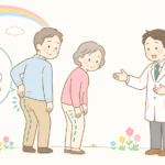 坐骨神経痛の症状と整形外科での診療イメージを表した図解イラストです。